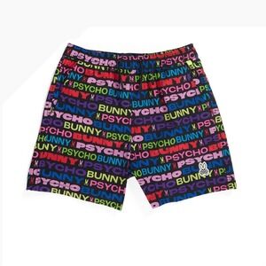 Psycho Bunny Kids Swim Trunks Black Multicolor Logo Board‎ Shorts Size L 14-16